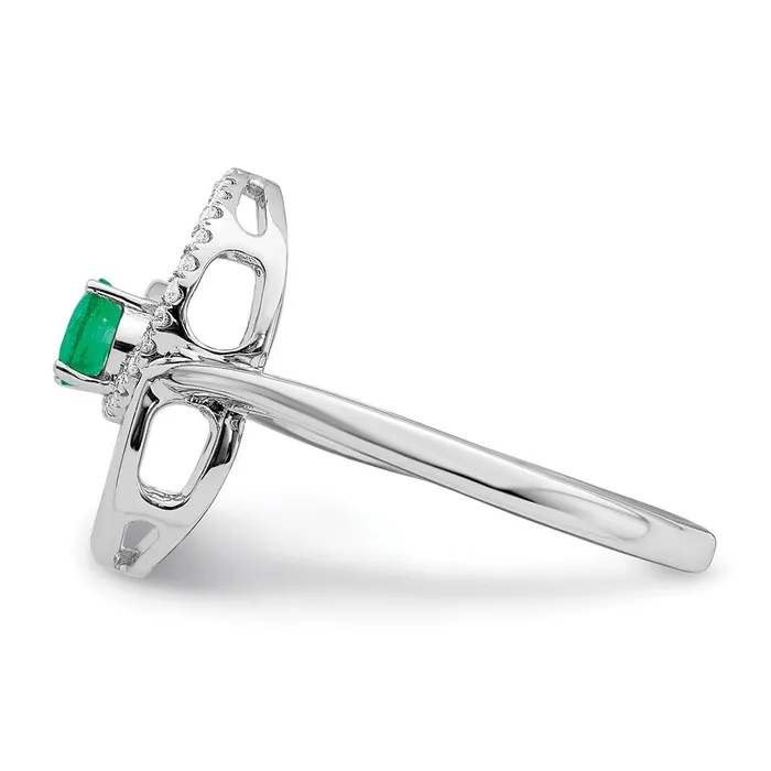 Goldia Rings Solid 14k White Gold Double Circle Simulated Emerald CZ Ring