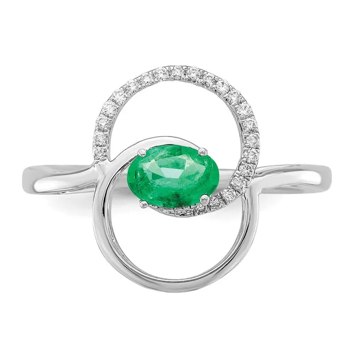 Goldia Rings Solid 14k White Gold Double Circle Simulated Emerald CZ Ring