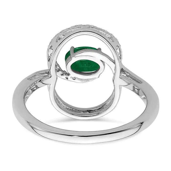 Goldia Rings Solid 14k White Gold Double Circle Simulated Emerald CZ Ring