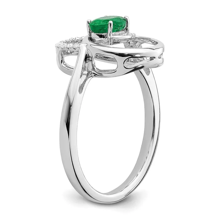 Goldia Rings Solid 14k White Gold Double Circle Simulated Emerald CZ Ring