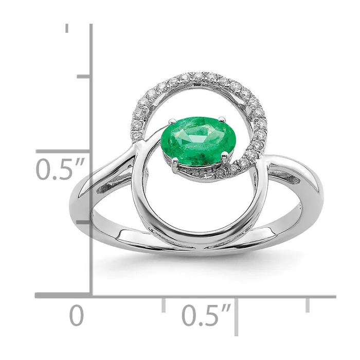 Goldia Rings Solid 14k White Gold Double Circle Simulated Emerald CZ Ring
