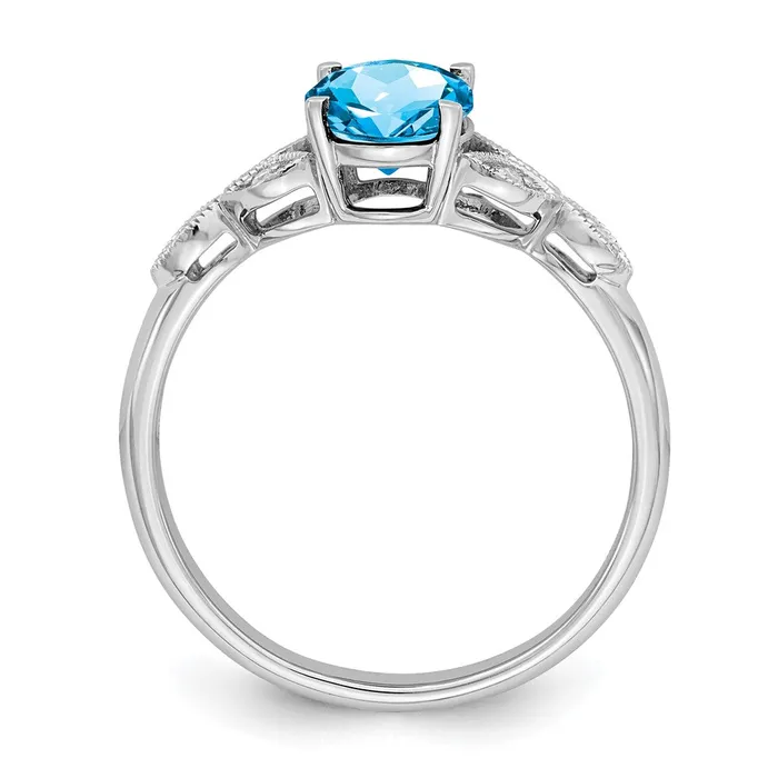 Goldia Rings Solid 14k White Gold Oval Simulated Blue Topaz and CZ Ring
