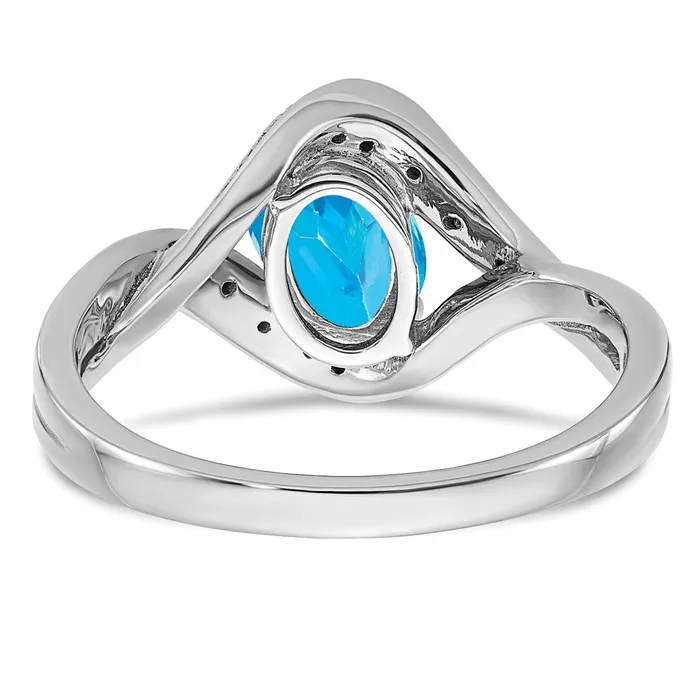 Goldia Rings Solid 14k White Gold Oval Simulated Blue Topaz and CZ Ring