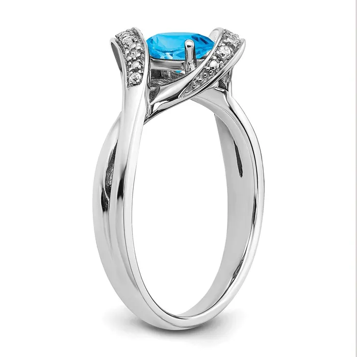 Goldia Rings Solid 14k White Gold Oval Simulated Blue Topaz and CZ Ring