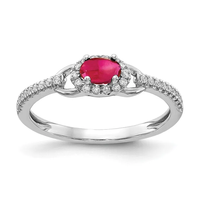 Goldia Rings Solid 14k White Gold Simulated CZ and Cabochon Ruby Ring