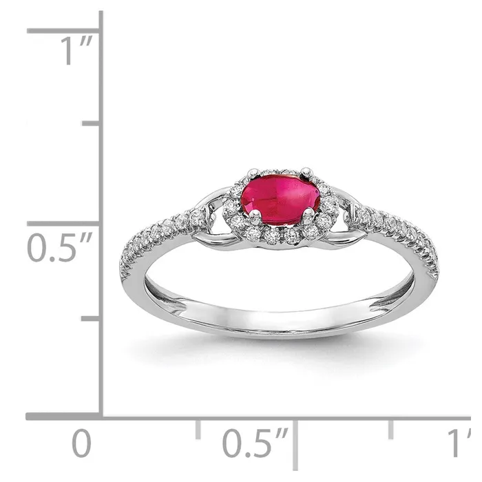 Goldia Rings Solid 14k White Gold Simulated CZ and Cabochon Ruby Ring