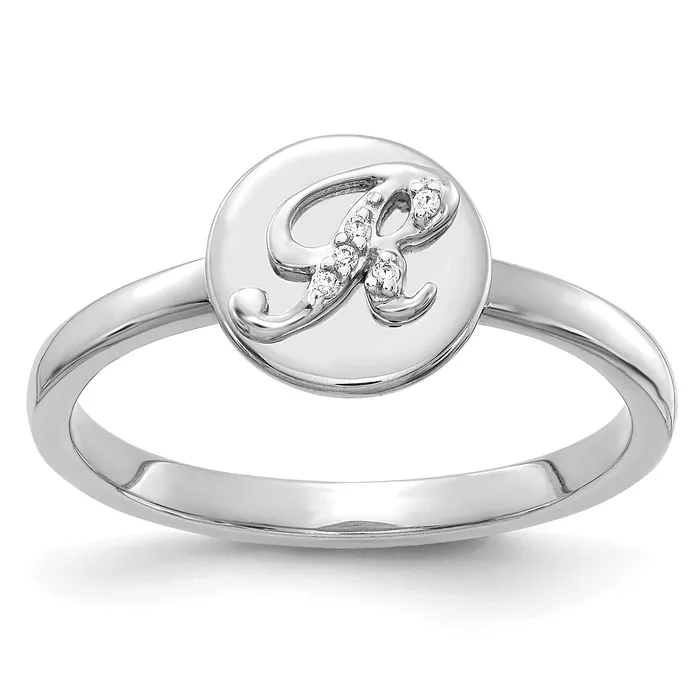 Goldia Rings Solid 14k White Gold Simulated CZ Initial R Ring