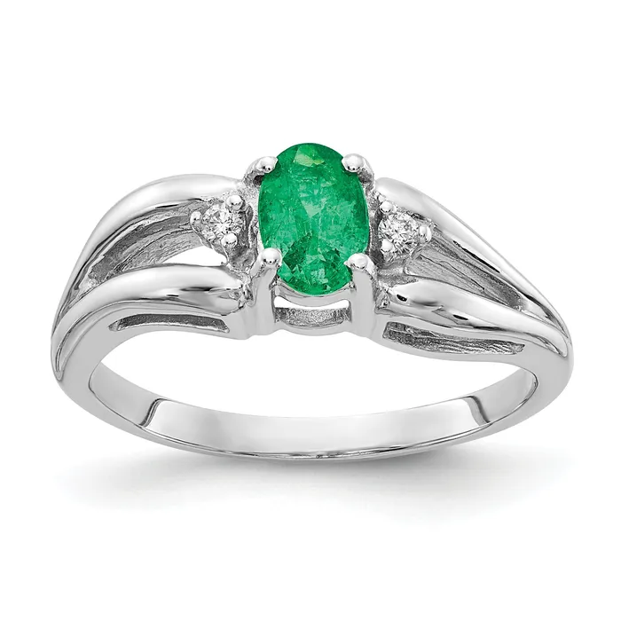Goldia Rings Solid 14k White Gold Simulated Emerald CZ Ring