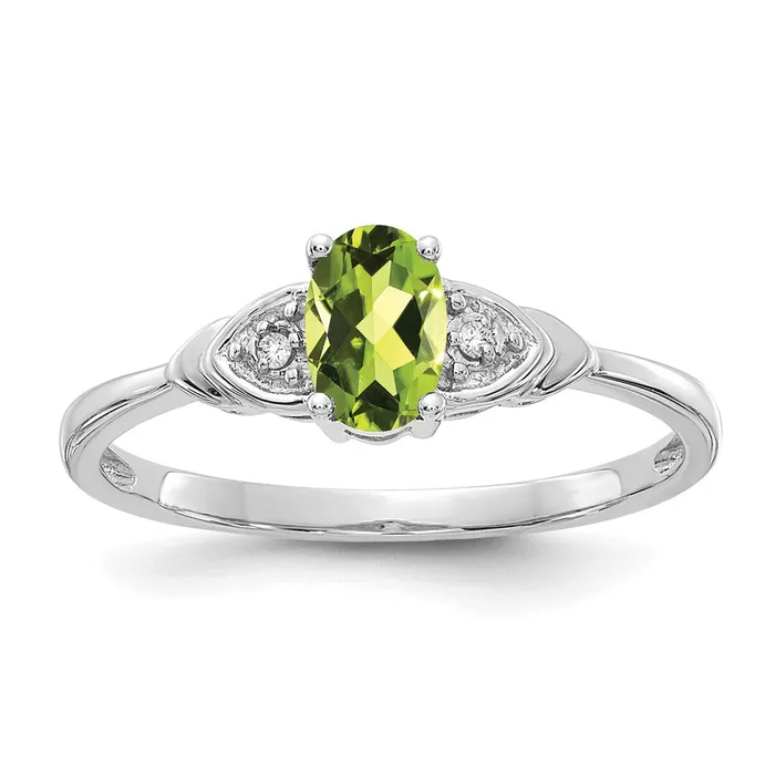 Goldia Rings Solid 14k White Gold Simulated Peridot and CZ Ring
