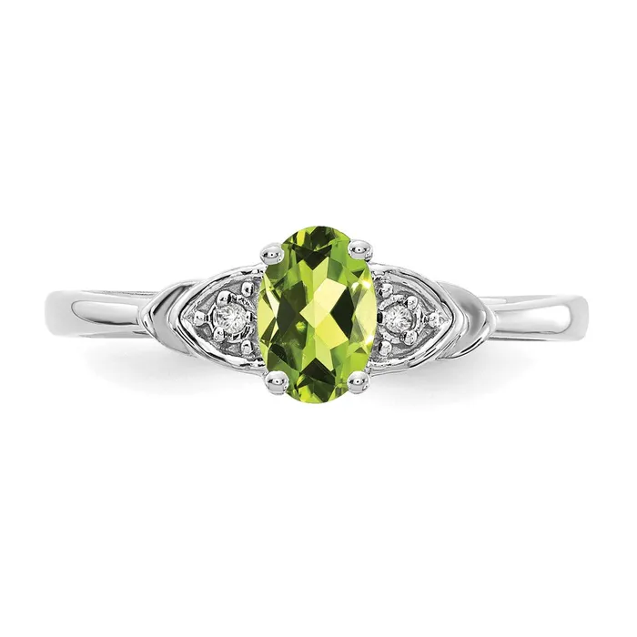 Goldia Rings Solid 14k White Gold Simulated Peridot and CZ Ring