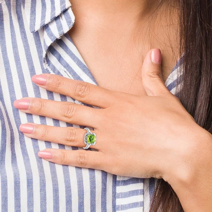 Goldia Rings Solid 14k White Gold Simulated Peridot and CZ Ring