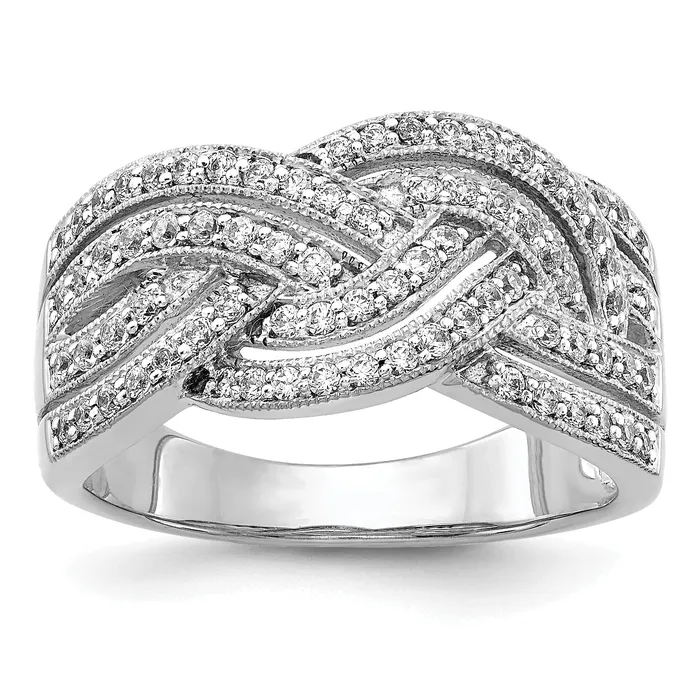 Goldia Rings Solid 14k White Gold Woven Simulated CZ Ring