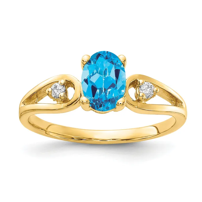 Goldia Rings Solid 14k Yellow Gold 7x5mm Oval Simulated Blue Topaz VS CZ Ring Goldia Rings Solid 14k Yellow Gold 7x5mm Oval Simulated Blue Topaz VS CZ Ring