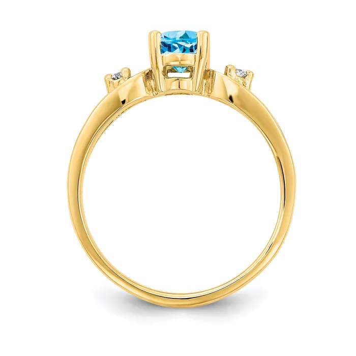 Goldia Rings Solid 14k Yellow Gold 7x5mm Oval Simulated Blue Topaz VS CZ Ring