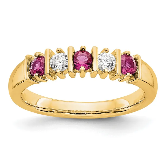Goldia Rings Solid 14k Yellow Gold Simulated CZ wSimulated Ruby Band