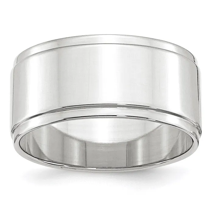Goldia Rings Solid 18K White Gold 10mm Flat with Step Edge MensWomens Wedding Band Ring Size 85 Goldia Rings Solid 18K White Gold 10mm Flat with Step Edge MensWomens Wedding Band Ring Size 85