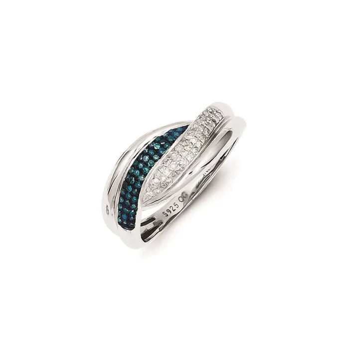Goldia Rings Sterling Silver Blue and White Diamond Ring