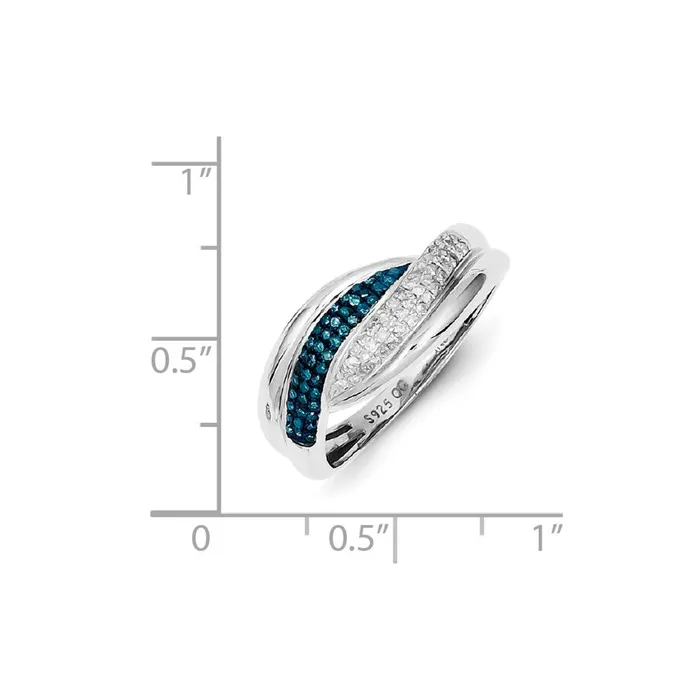 Goldia Rings Sterling Silver Blue and White Diamond Ring