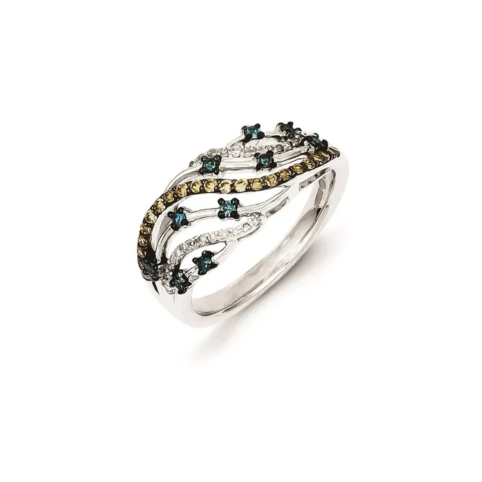 Goldia Rings Sterling Silver Fancy Swirl Design White Champagne u0026 Blue Diamond Ring