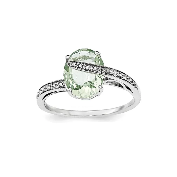 Goldia Rings Sterling Silver Polished Green Quartz w Diamond Accent Ring