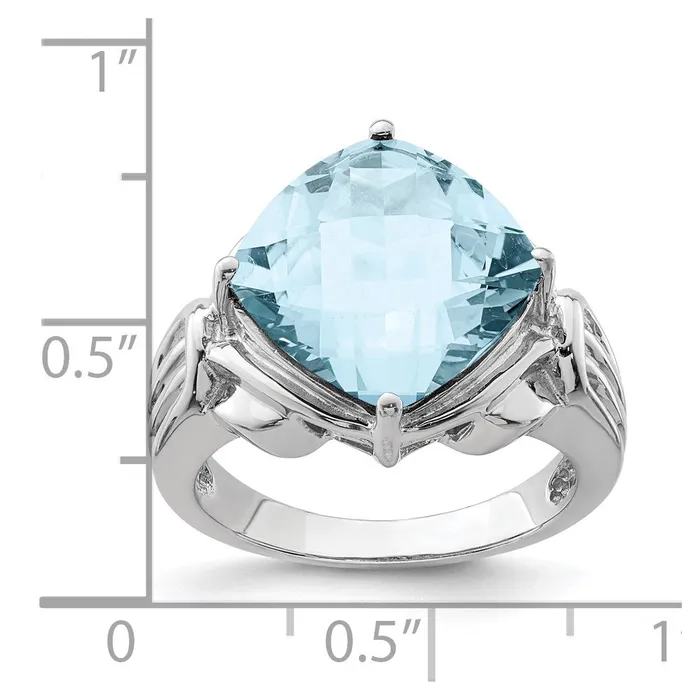Goldia Rings Sterling Silver Rhodium CheckerCut Sky Blue Topaz Ring