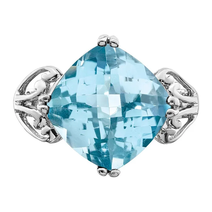 Goldia Rings Sterling Silver Rhodium CheckerCut Sky Blue Topaz Ring