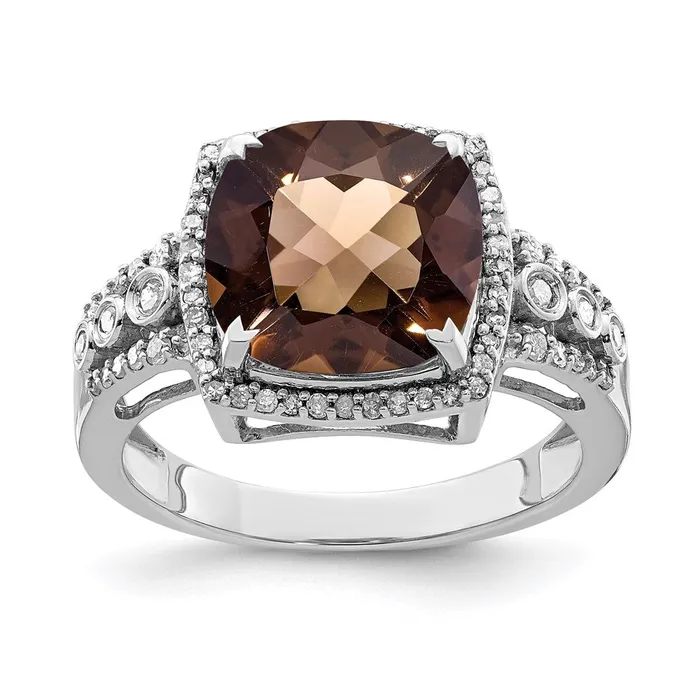 Goldia Rings Sterling Silver Rhodium Diamond u0026 CheckerCut Smoky Quartz Ring Goldia Rings Sterling Silver Rhodium Diamond u0026 CheckerCut Smoky Quartz Ring