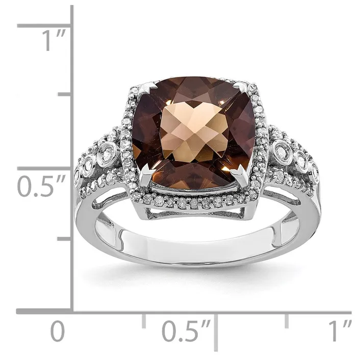 Goldia Rings Sterling Silver Rhodium Diamond u0026 CheckerCut Smoky Quartz Ring