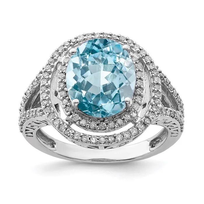 Goldia Rings Sterling Silver Rhodium Diamond u0026 Sky Blue Topaz Ring