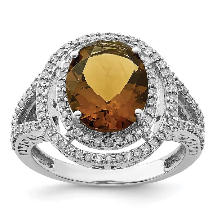 Goldia Rings Sterling Silver Rhodium Diamond u0026 Whiskey Quartz Ring