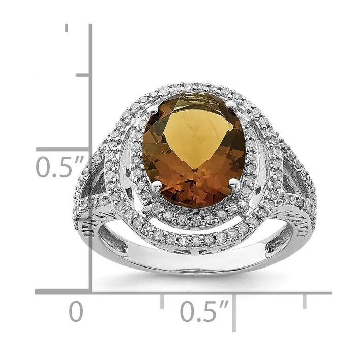 Goldia Rings Sterling Silver Rhodium Diamond u0026 Whiskey Quartz Ring