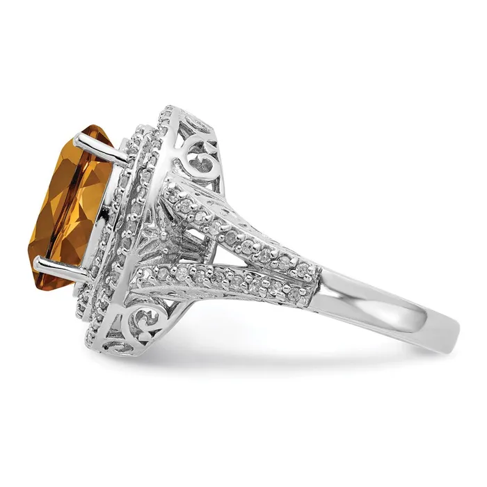 Goldia Rings Sterling Silver Rhodium Diamond u0026 Whiskey Quartz Ring