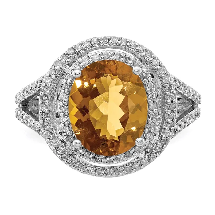 Goldia Rings Sterling Silver Rhodium Diamond u0026 Whiskey Quartz Ring