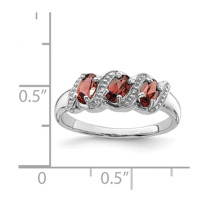 Goldia Rings Sterling Silver Rhodiumplated 3 Stone Garnet u0026 Diamond Ring
