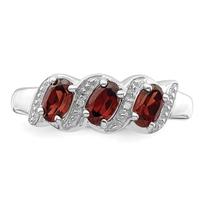 Goldia Rings Sterling Silver Rhodiumplated 3 Stone Garnet u0026 Diamond Ring