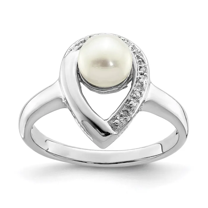 Goldia Rings Sterling Silver Rhodium Plated Diamond and FW Cultured Pearl Ring Goldia Rings Sterling Silver Rhodium Plated Diamond and FW Cultured Pearl Ring