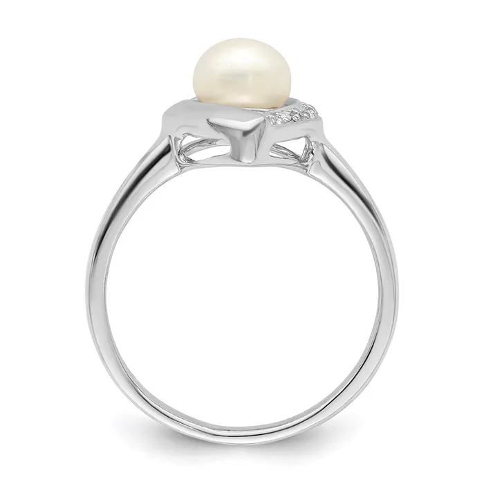 Goldia Rings Sterling Silver Rhodium Plated Diamond and FW Cultured Pearl Ring
