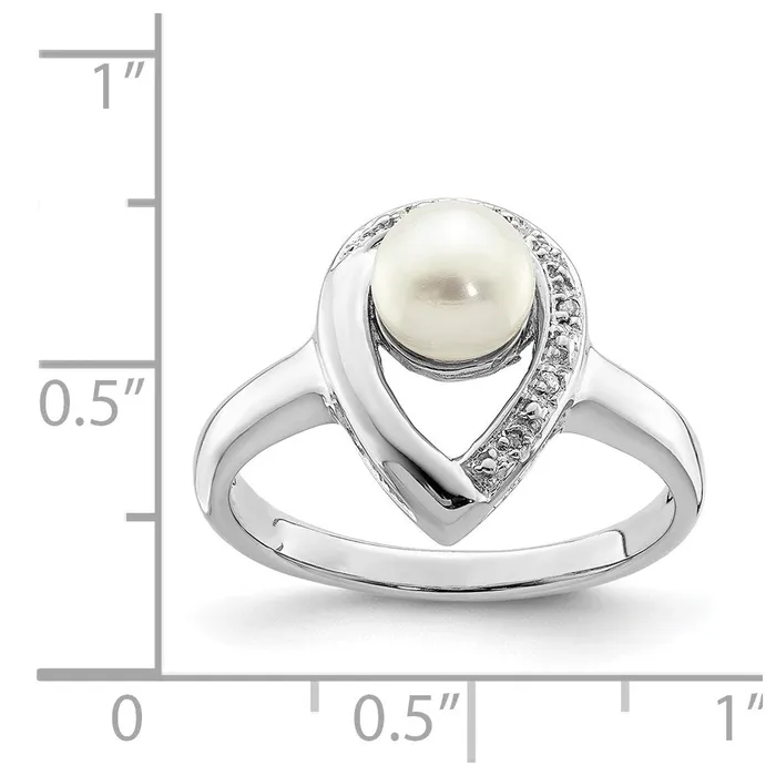 Goldia Rings Sterling Silver Rhodium Plated Diamond and FW Cultured Pearl Ring