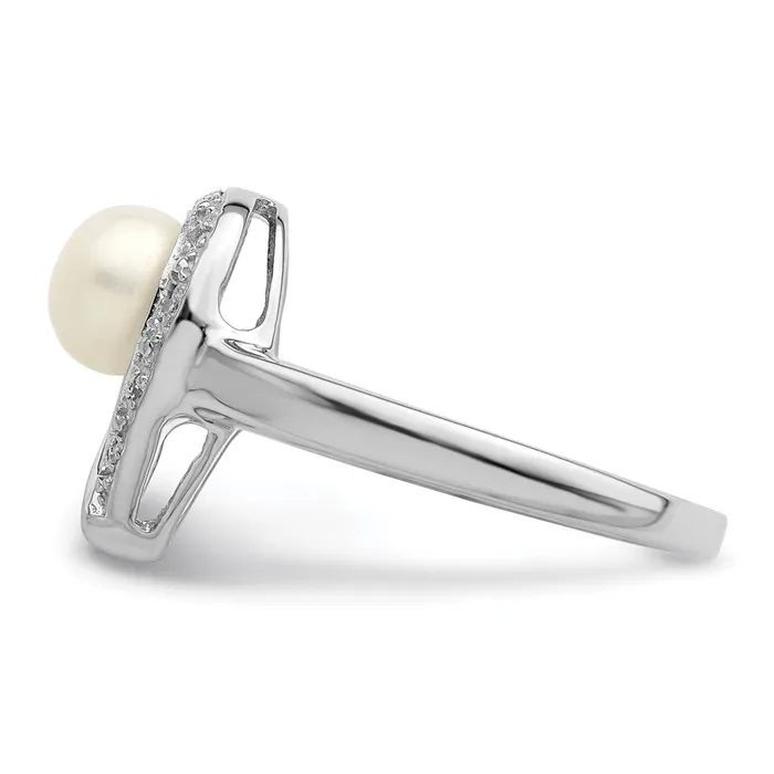 Goldia Rings Sterling Silver Rhodium Plated Diamond and FW Cultured Pearl Ring