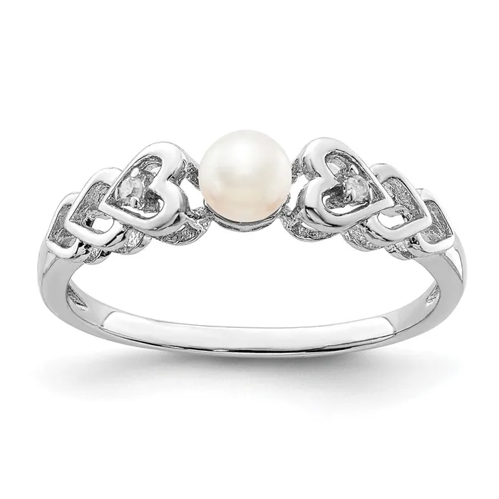 Goldia Rings Sterling Silver Rhodiumplated FW Cultured Pearl u0026 Diamond Ring Goldia Rings Sterling Silver Rhodiumplated FW Cultured Pearl u0026 Diamond Ring