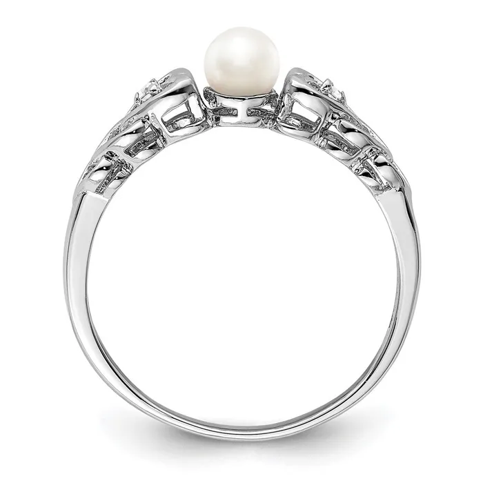Goldia Rings Sterling Silver Rhodiumplated FW Cultured Pearl u0026 Diamond Ring