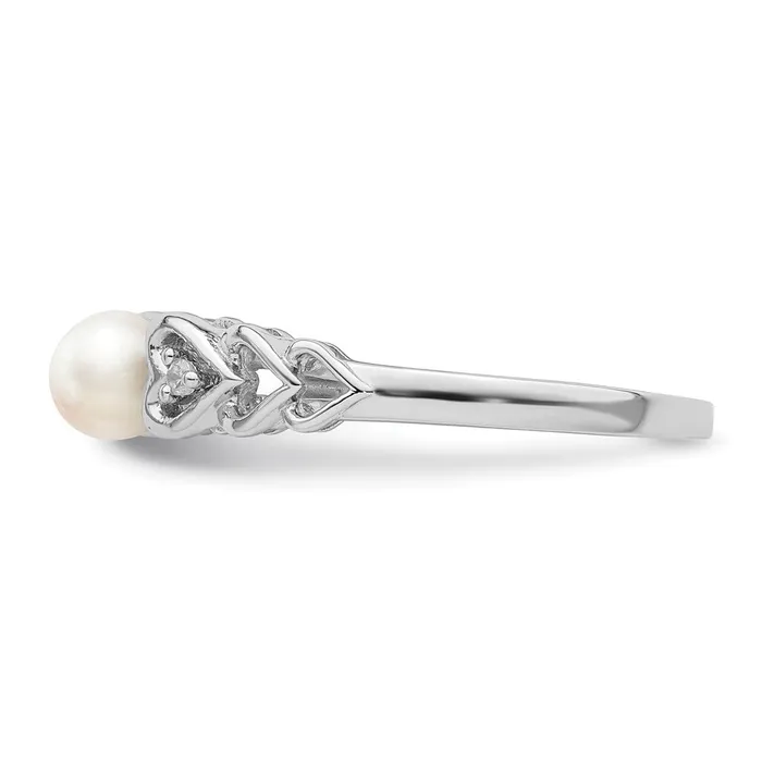 Goldia Rings Sterling Silver Rhodiumplated FW Cultured Pearl u0026 Diamond Ring