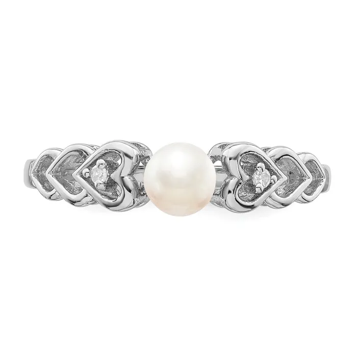 Goldia Rings Sterling Silver Rhodiumplated FW Cultured Pearl u0026 Diamond Ring