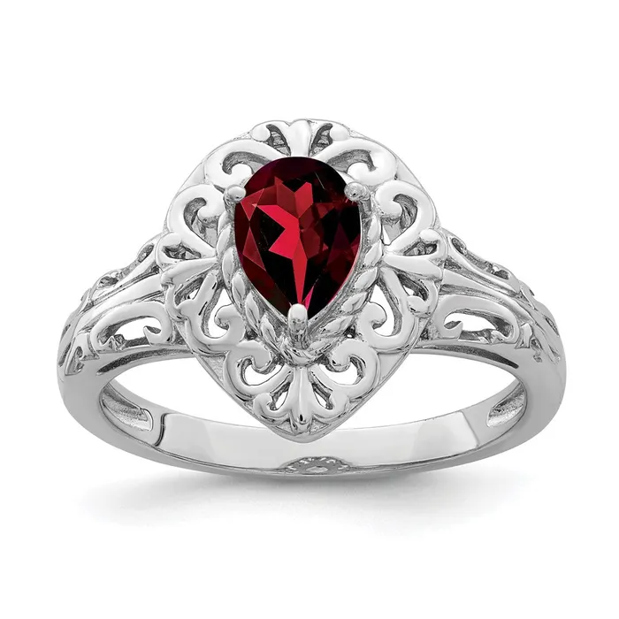 Goldia Rings Sterling Silver Rhodium Plated Garnet Teardrop Ring