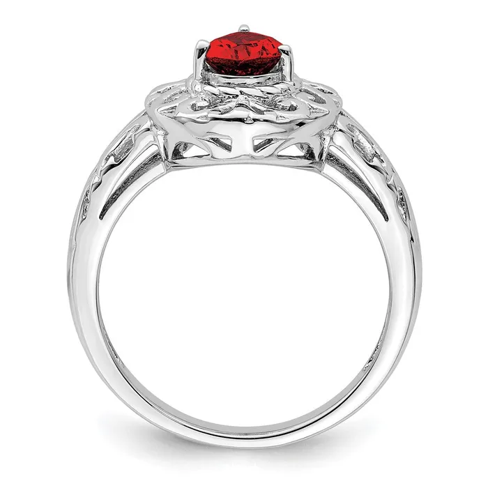 Goldia Rings Sterling Silver Rhodium Plated Garnet Teardrop Ring
