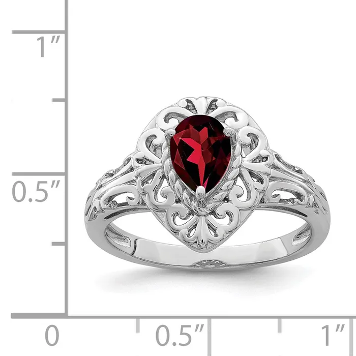 Goldia Rings Sterling Silver Rhodium Plated Garnet Teardrop Ring