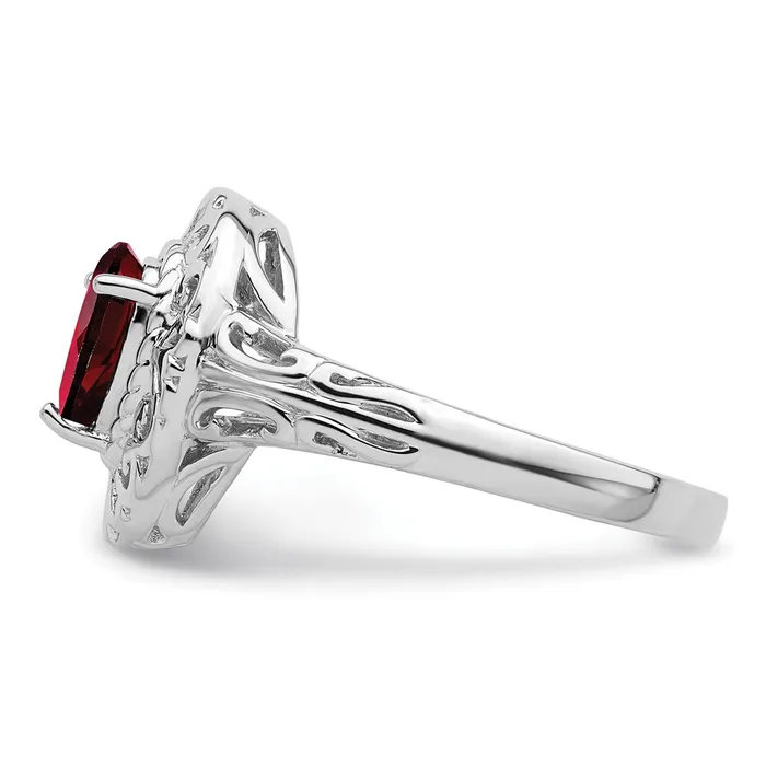 Goldia Rings Sterling Silver Rhodium Plated Garnet Teardrop Ring
