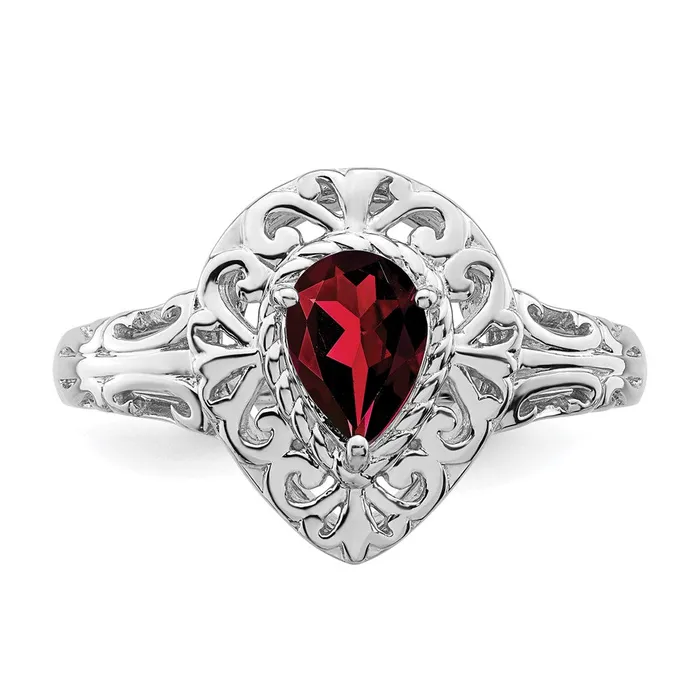 Goldia Rings Sterling Silver Rhodium Plated Garnet Teardrop Ring
