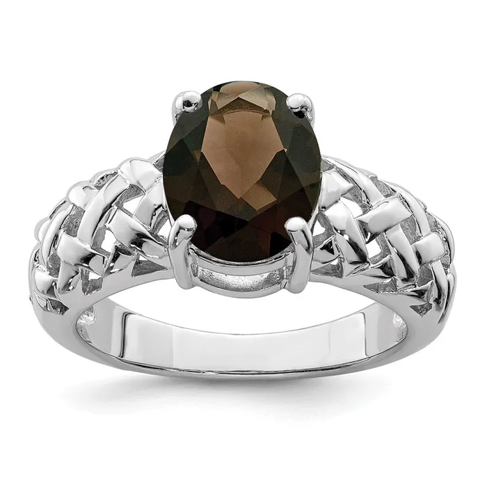 Goldia Rings Sterling Silver Rhodium Smoky Quartz Ring