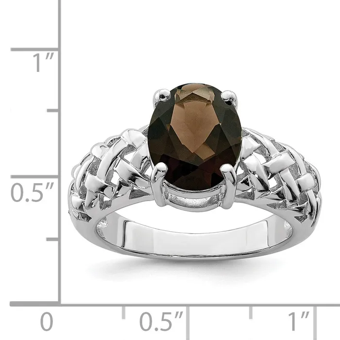 Goldia Rings Sterling Silver Rhodium Smoky Quartz Ring
